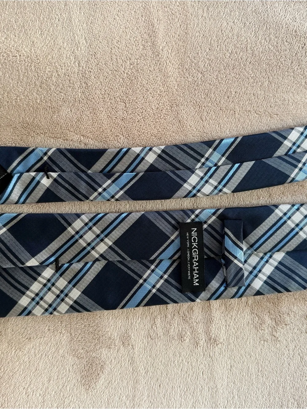 Navy Plaid Men's Tie with Light Blue Accents - Unbranded